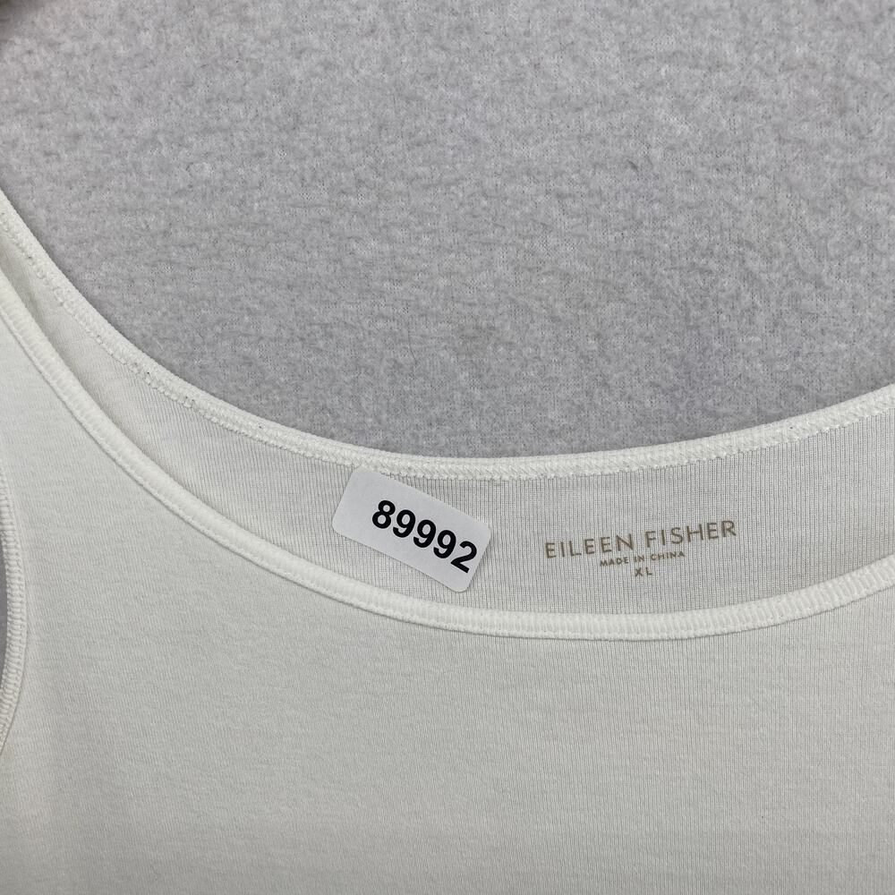 EILEEN FISHER Tank Top XL Ribbed Organic Cotton Jersey Cami Slim ScoopNeck White - Picture 11 of 11